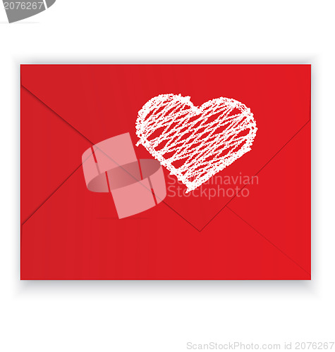 Image of Heart white crayon on red envelope 