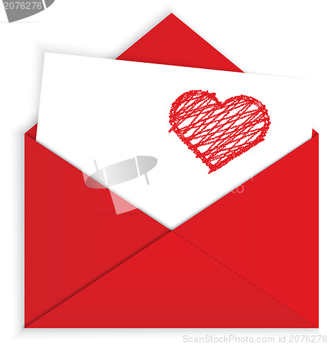 Image of Heart crayon on red envelope 