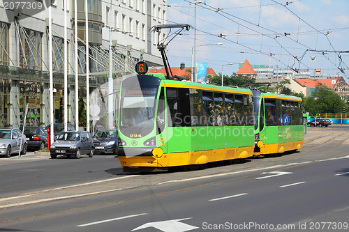 Image of Green tram in Poznan