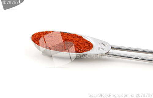 Image of Chilli powder measured in a metal teaspoon
