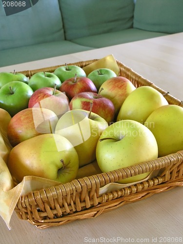 Image of red, green and yellow apples