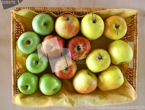 Image of red, green and yellow apples