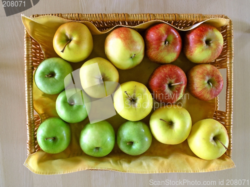 Image of red, green and yellow apples