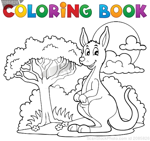 Image of Coloring book with happy kangaroo