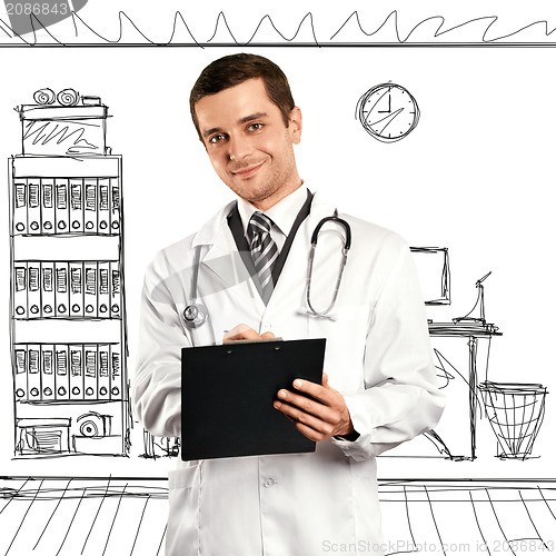 Image of Doctor Man With Clipboard