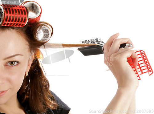 Image of Young Woman in Curlers