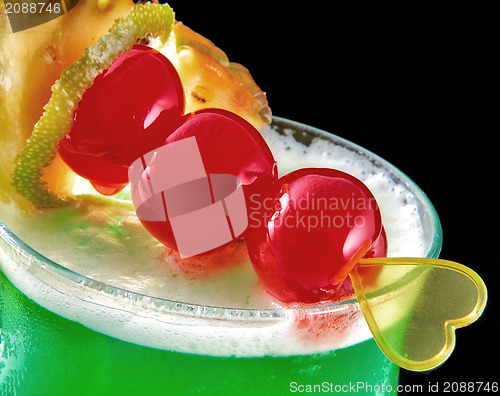 Image of Alcohol drink, cocktail with heart, valentine's day, cherry, isolated black