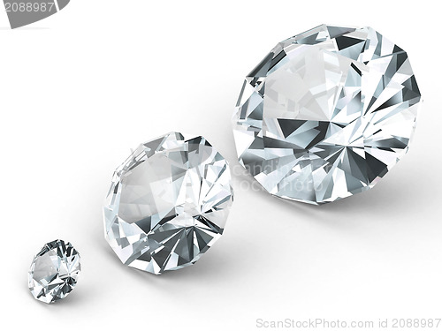 Image of Three different diamonds on white background