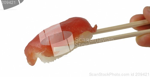 Image of Tuna sushi in chopsticks