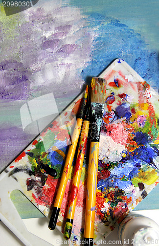 Image of Art palette and mixing painting 