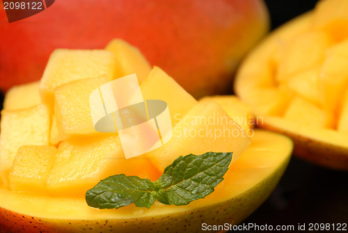 Image of Sweet mango diced up and served in its shell