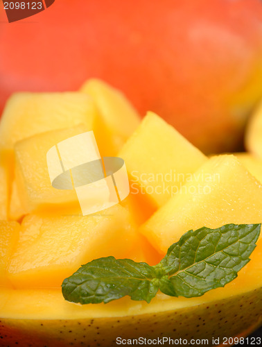 Image of Sweet mango diced up and served in its shell