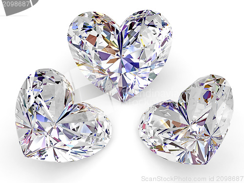 Image of Three diamonds in the shape of heart on white