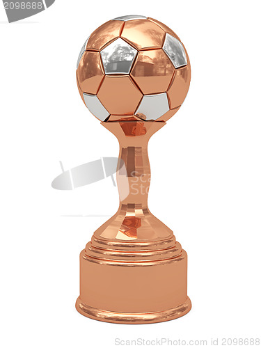 Image of Bronze soccer ball trophy on pedestal