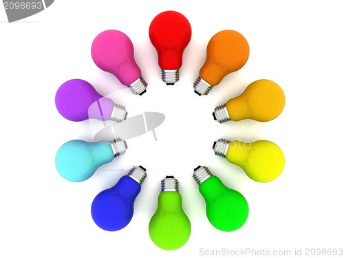 Image of Lightbulbs kaleidoscope of rainbow colours