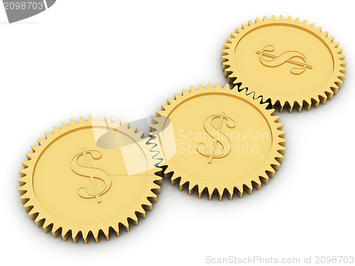 Image of Golden dollar gears on white