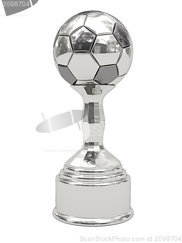 Image of Silver soccer ball trophy on pedestal