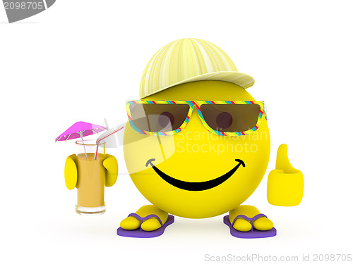 Image of Happy face yellow ball in summer clothes