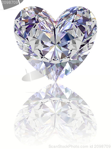 Image of Diamond in shape of heart on glossy white background