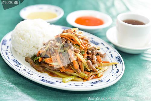 Image of Chinese roast pork with mixed vegetables