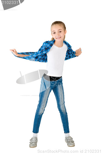 Image of The girl in jeans and a checkered shirt