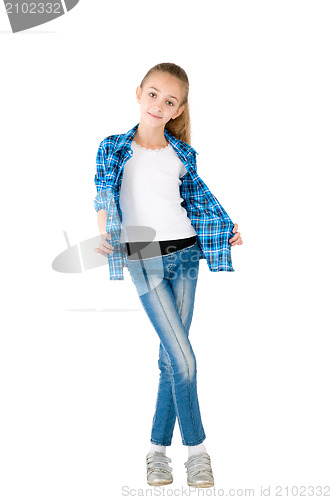 Image of The girl in jeans and a checkered shirt