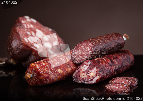 Image of various salami sausages