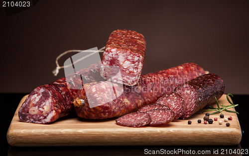 Image of various salami sausages