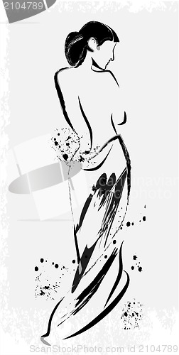 Image of freehand sketch of beautiful girl