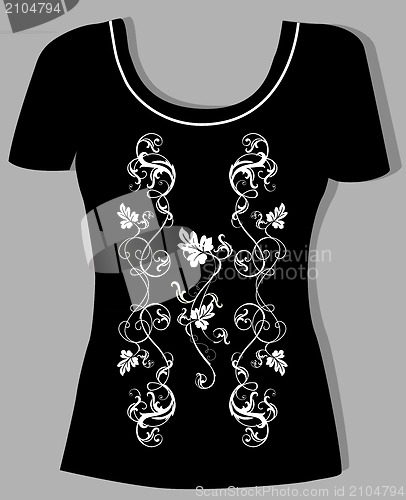 Image of t-shirt design  with  vintage floral element