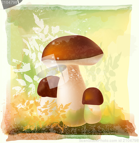 Image of group of ceps in the forest. Watercolor style.