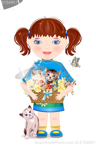 Image of little girl with funny kittens