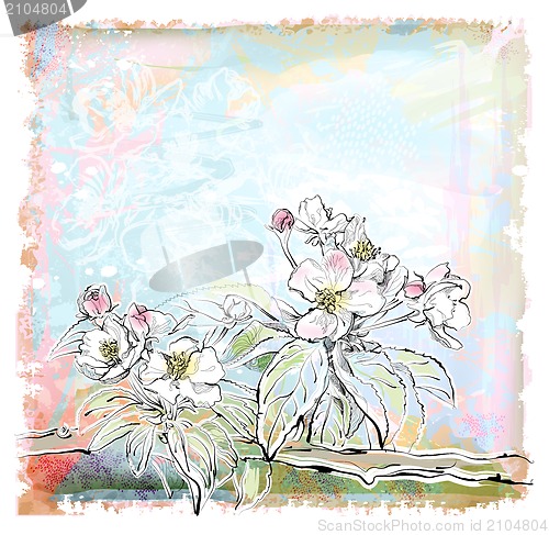 Image of sketch of apple tree in bloom