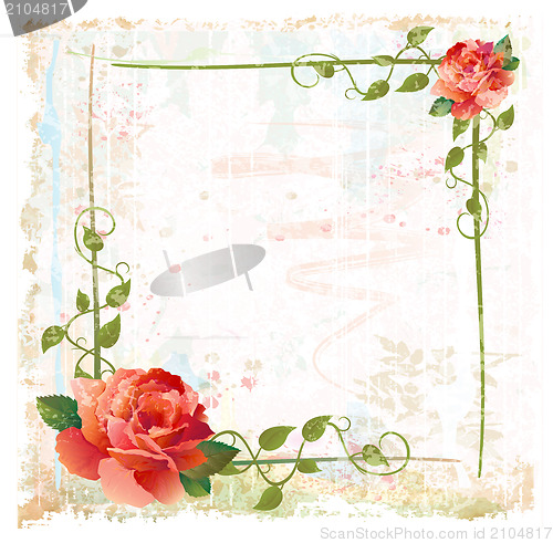 Image of vintage background with red roses and ivy