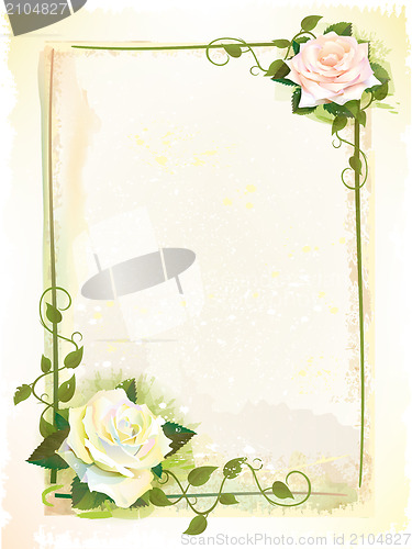 Image of Old style  frame with roses. Imitation of watercolor painting