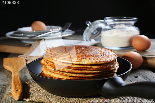 Image of Oatmeal pancakes in a frying pan.