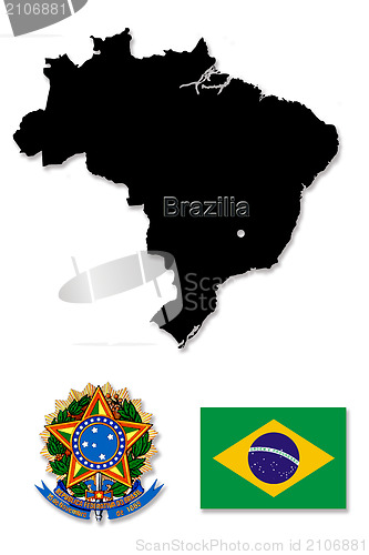 Image of Black map of Brazil with its state symbols