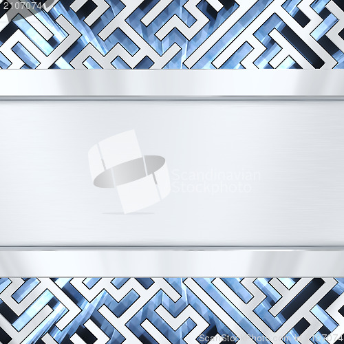 Image of Blank silver plate on maze background