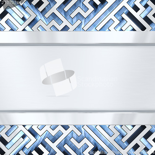 Image of Blank silver plate on maze background