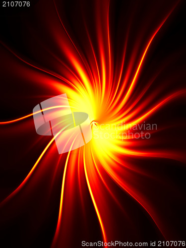 Image of Red and yellow star rays on black background