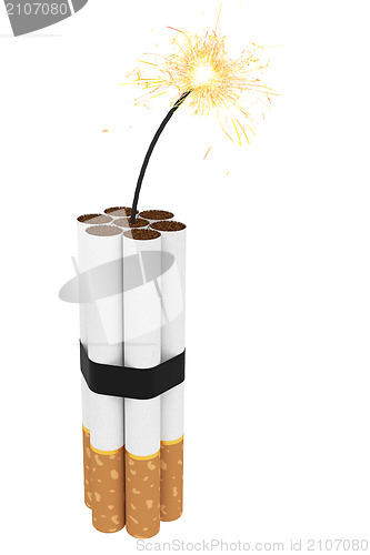 Image of Dynamite composed of cigarettes with burning wick