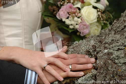 Image of Hands, rings and bouquet