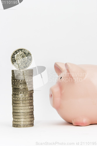 Image of Piggy bank and stack of coins