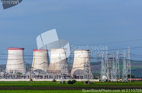 Image of Nuclear power plant with electric pylons