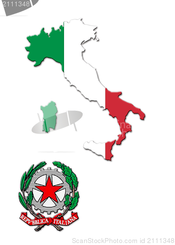 Image of The colored map of Italy on a national arms