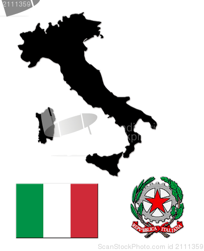 Image of The black map of Italy on a national flag