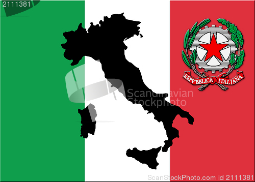Image of The black map of Italy on a national flag