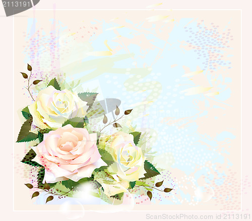 Image of Vintage background  with roses. Imitation of watercolor painting