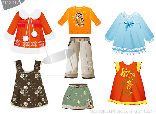 Image of set of seasonal clothes for girls