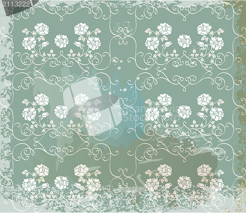 Image of Green  vintage background   with white roses